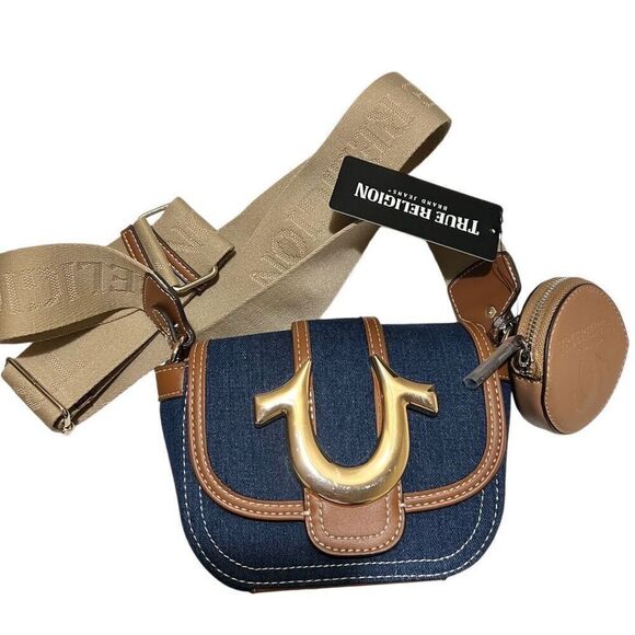 Y2K True Religion Logo Blue Denim Cross body bag - Picture 2 of 8